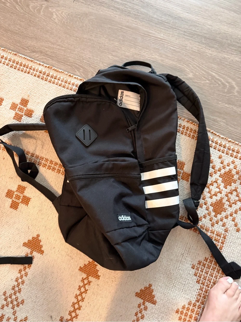 adidas Black Backpack with White Three-Stripes Accent